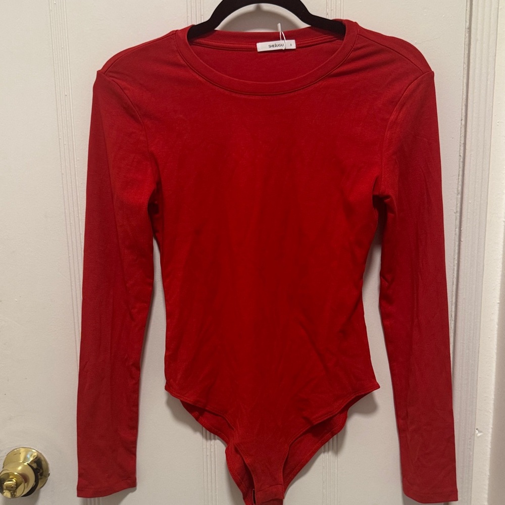 Sleek Red Long Sleeve Bodysuit size small.